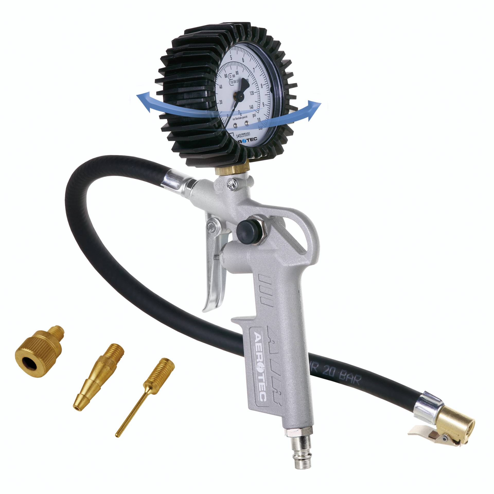 Aerotec Reifenfüller geeicht + 30cm Schlauch + Adapter Aerotec Reifenfüller geeicht + 30cm Schlauch + Adapter