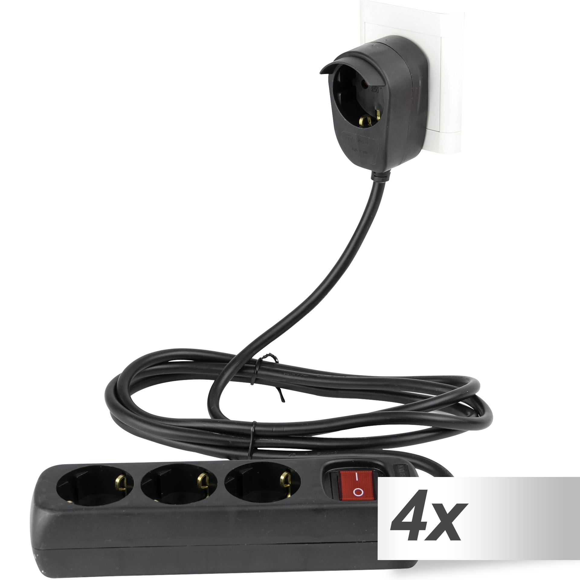4x REV Steckdosenleiste 3+1-fach 5m + Schalter schwarz