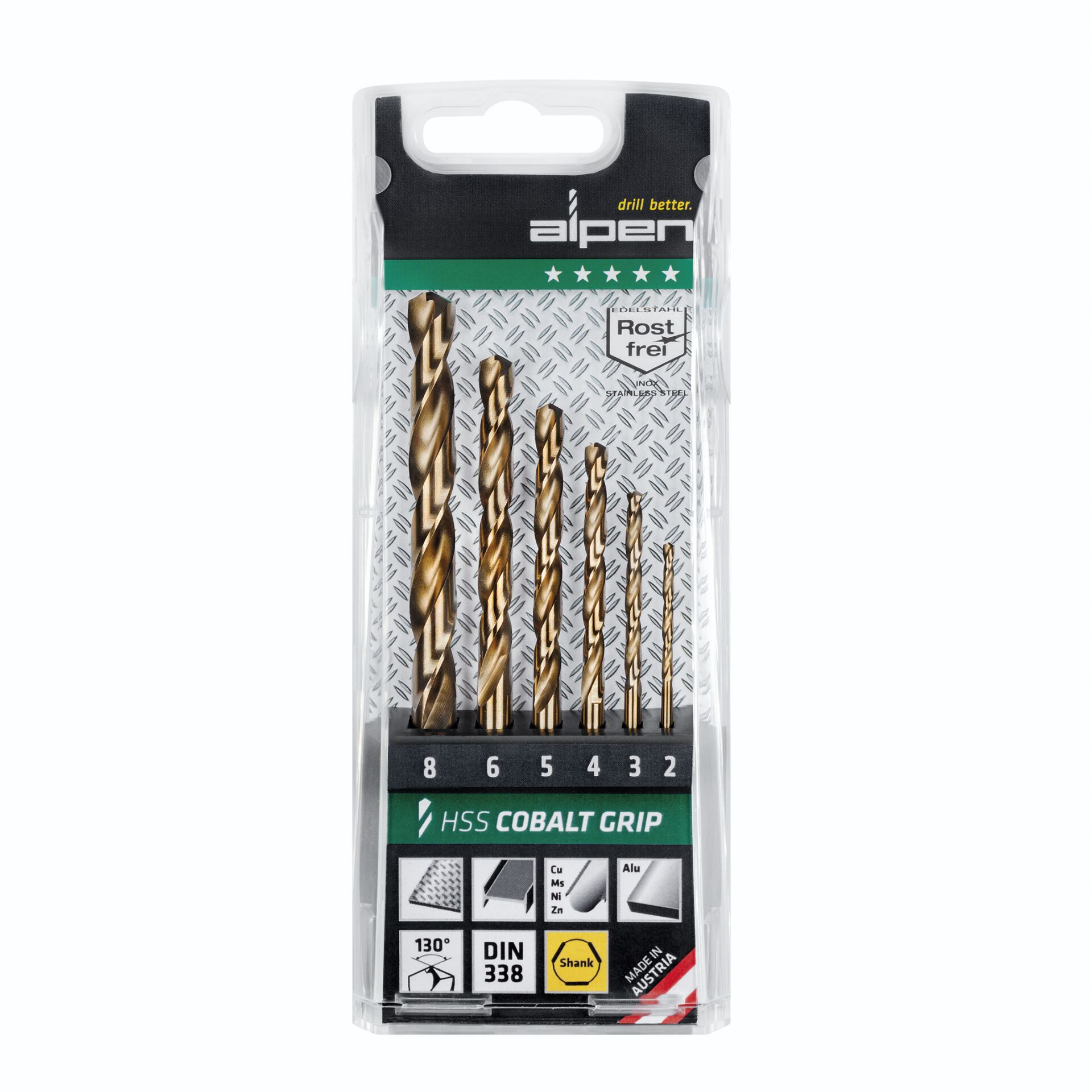 Alpen Kassette HSS Cobalt GRIP 3 -kant TM 6, 2-3-4-5-6-8 Alpen Kassette HSS Cobalt GRIP 3 -kant TM 6, 2-3-4-5-6-8