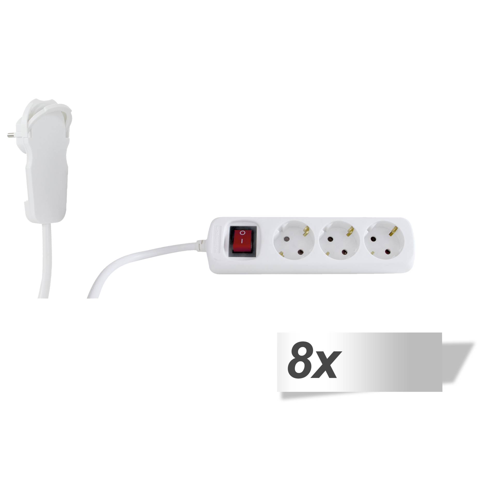 8x REV Steckdosenleiste 2m 3fach Flachstecker mit Schalter weiß 8x REV Steckdosenleiste 2m 3fach Flachstecker mit Schalter weiß