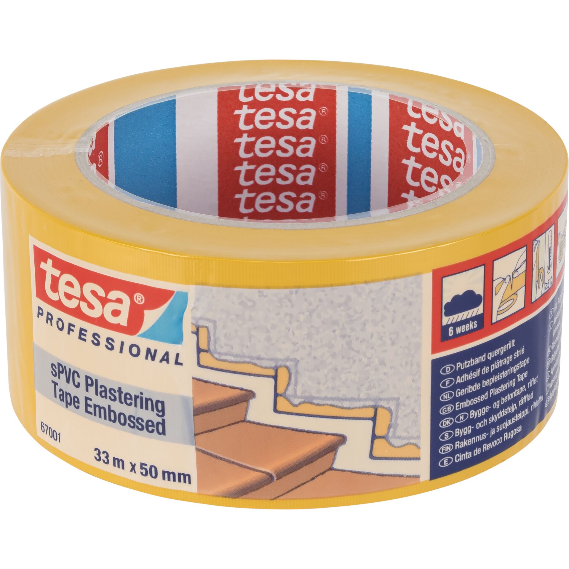 Tesa Putzband, sPVC 33m x 50mm quergerillt gelb 67001 Tesa Putzband, sPVC 33m x 50mm quergerillt gelb 67001