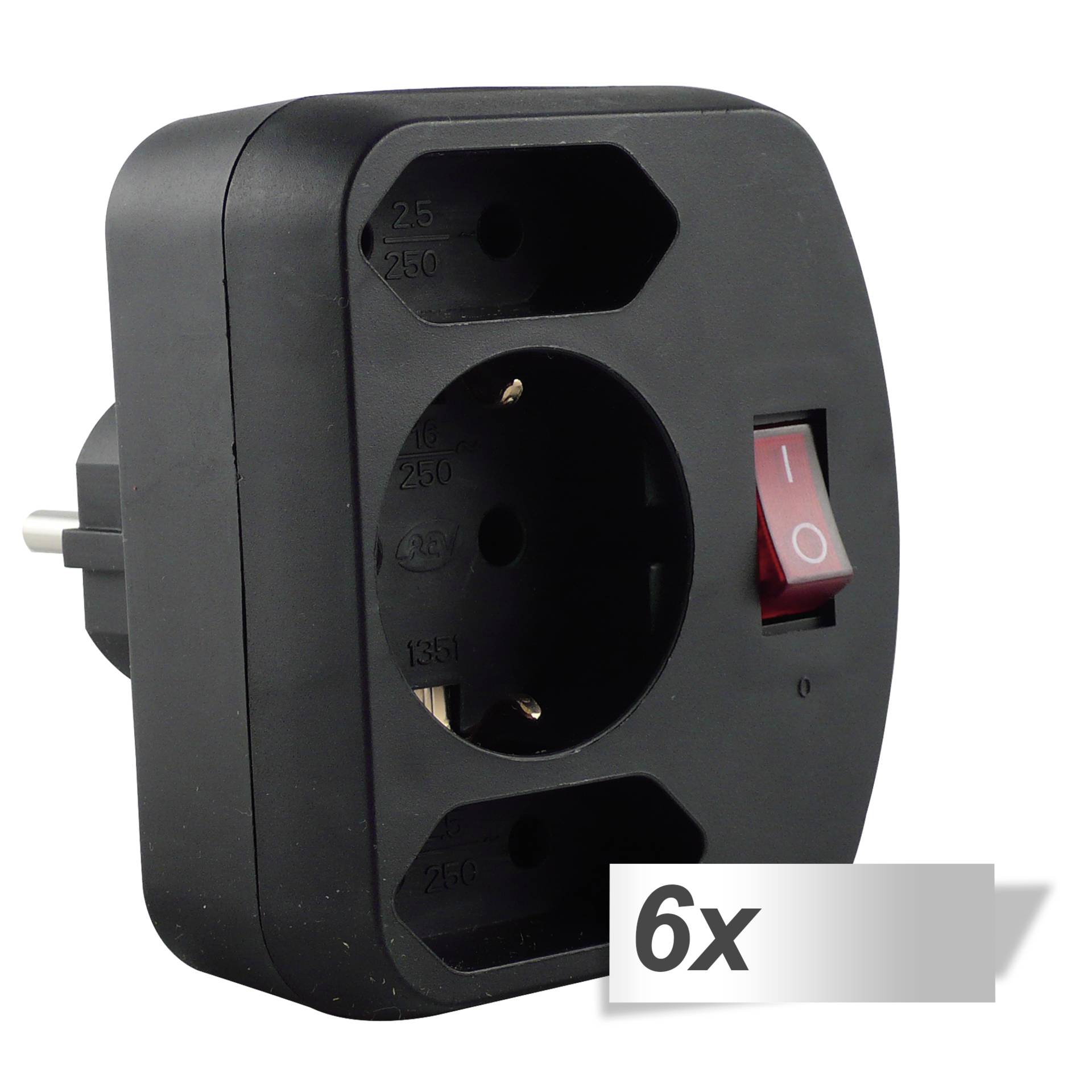 6x REV 3-fach Adapter mit Schalter schwarz 6x REV 3-fach Adapter mit Schalter schwarz