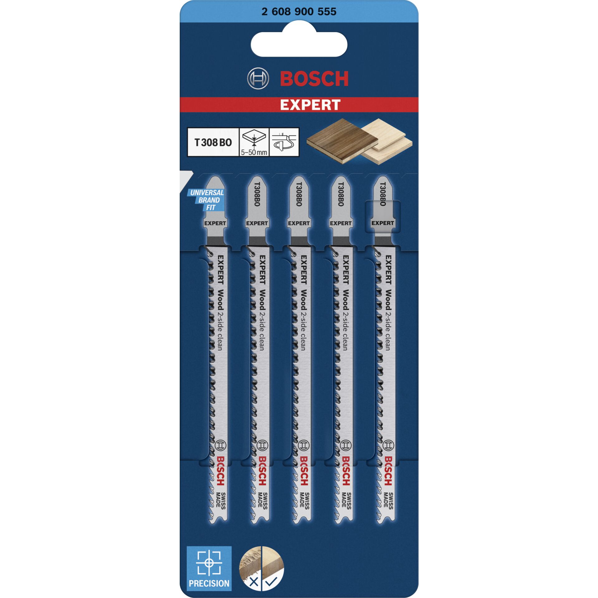 Bosch EXPERT Stichsägeblätter T308BO 5Stk Wood 2-side clean