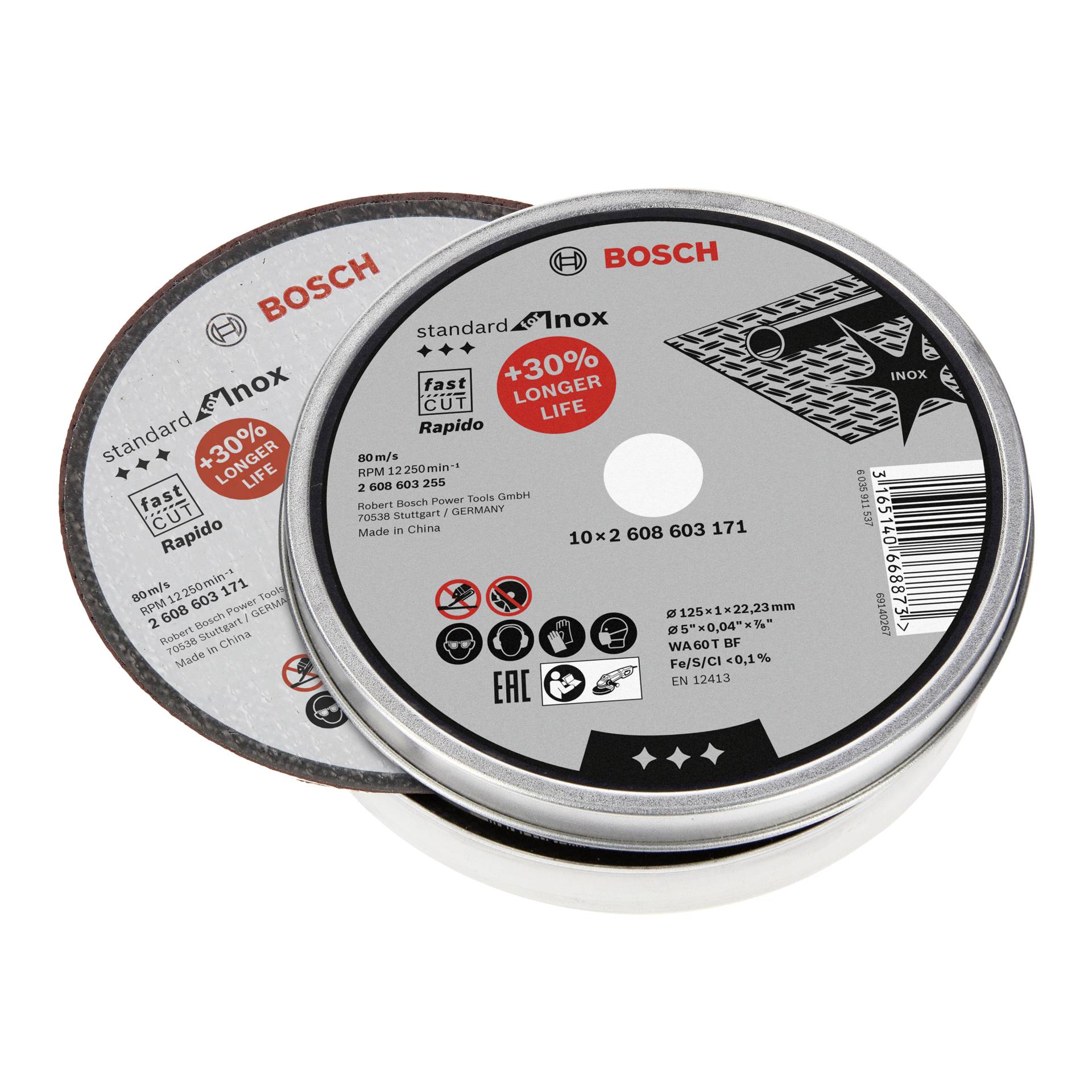 Bosch Trennscheibe gerade für Inox Rapido in Dose 10x125,1mm Bosch Trennscheibe gerade für Inox Rapido in Dose 10x125,1mm