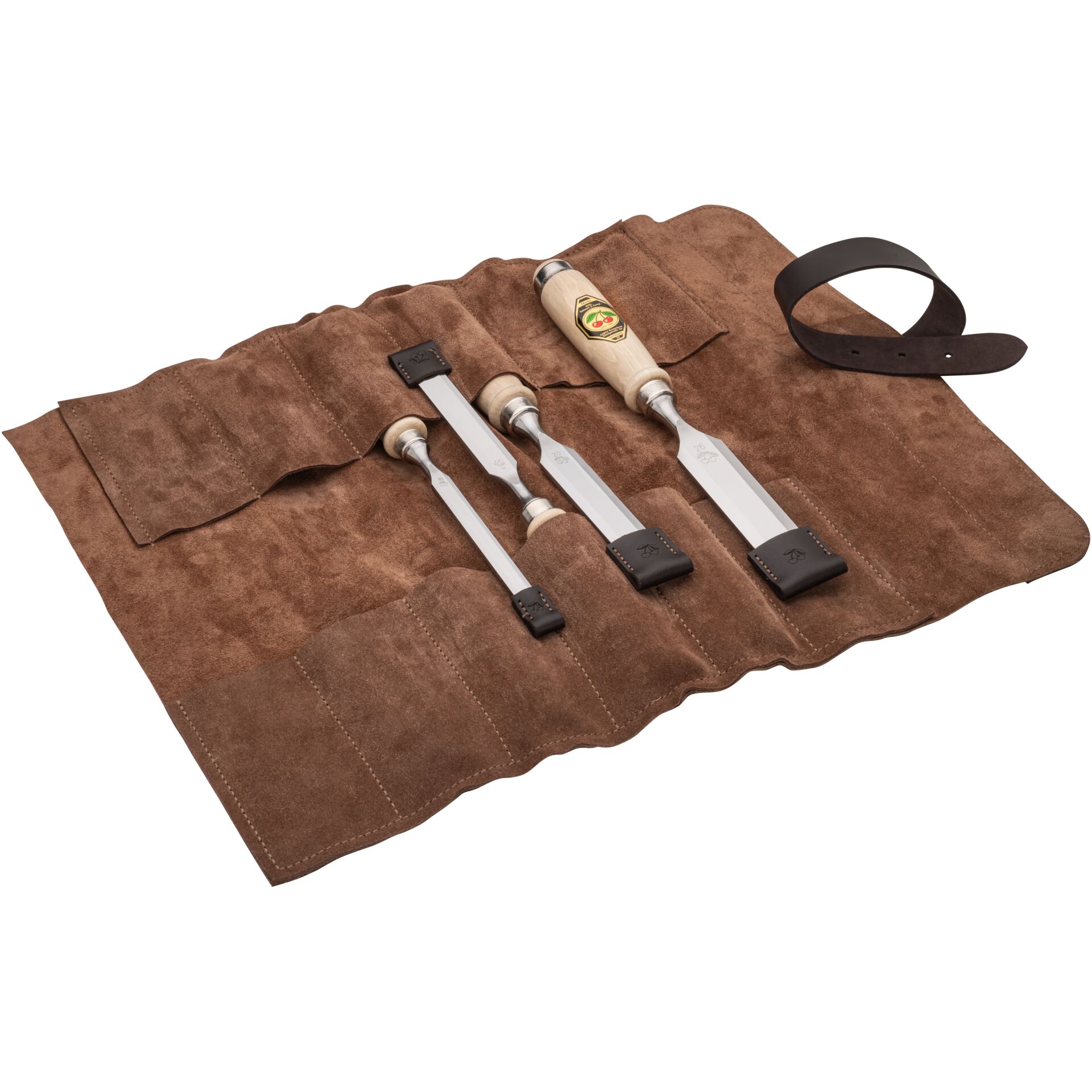 Kirschen Stechbeitelsatz 4-tlg. Ledertasche 10-16-20-26 Kirschen Stechbeitelsatz 4-tlg. Ledertasche 10-16-20-26