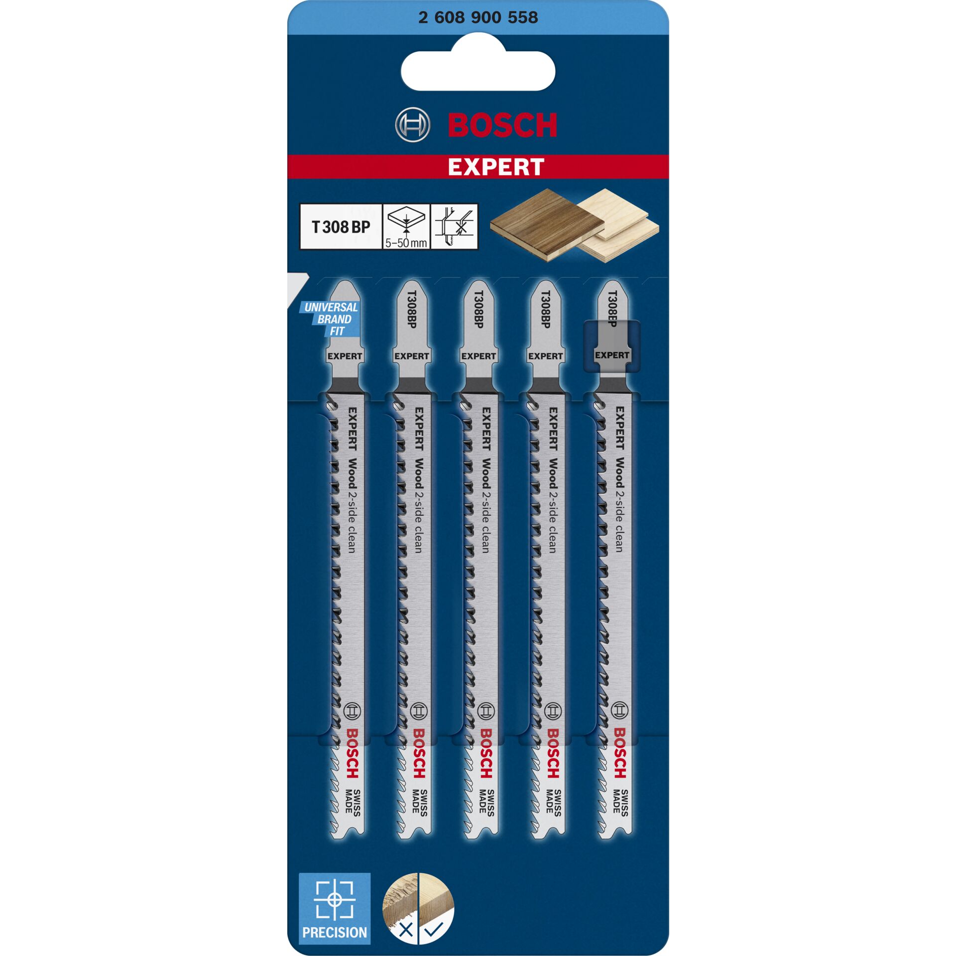 Bosch EXPERT Stichsägeblätter T308BP 5Stk Wood 2-side clean
