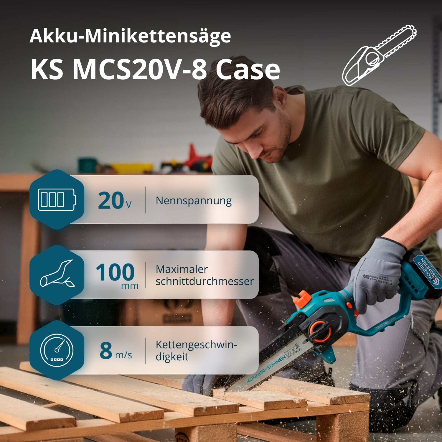 Akku-Mini-Kettensäge KS MCS20V-8 Case PLUS