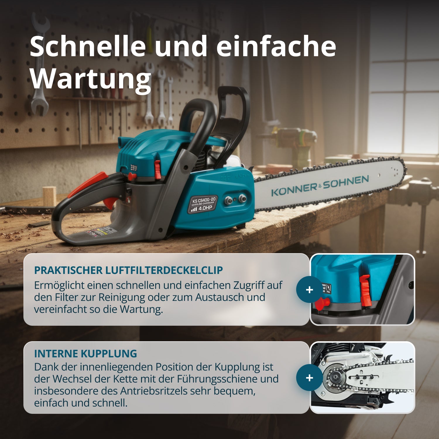 Könner & Söhnen Benzin-Kettensäge KS CS40G-20