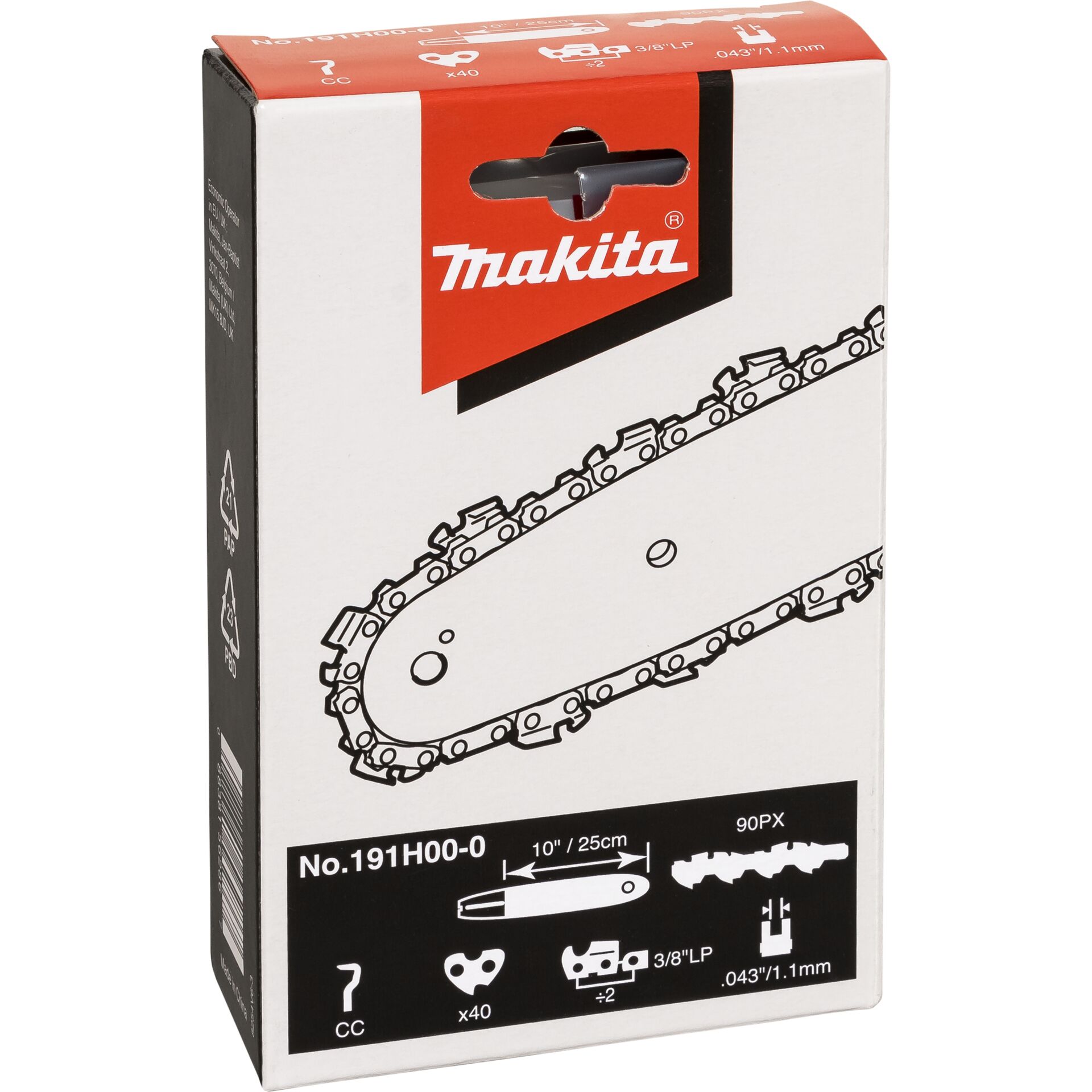 Makita 191H00-0 Sägekette 25cm 1,1mm 3/8 HM Makita 191H00-0 Sägekette 25cm 1,1mm 3/8 HM