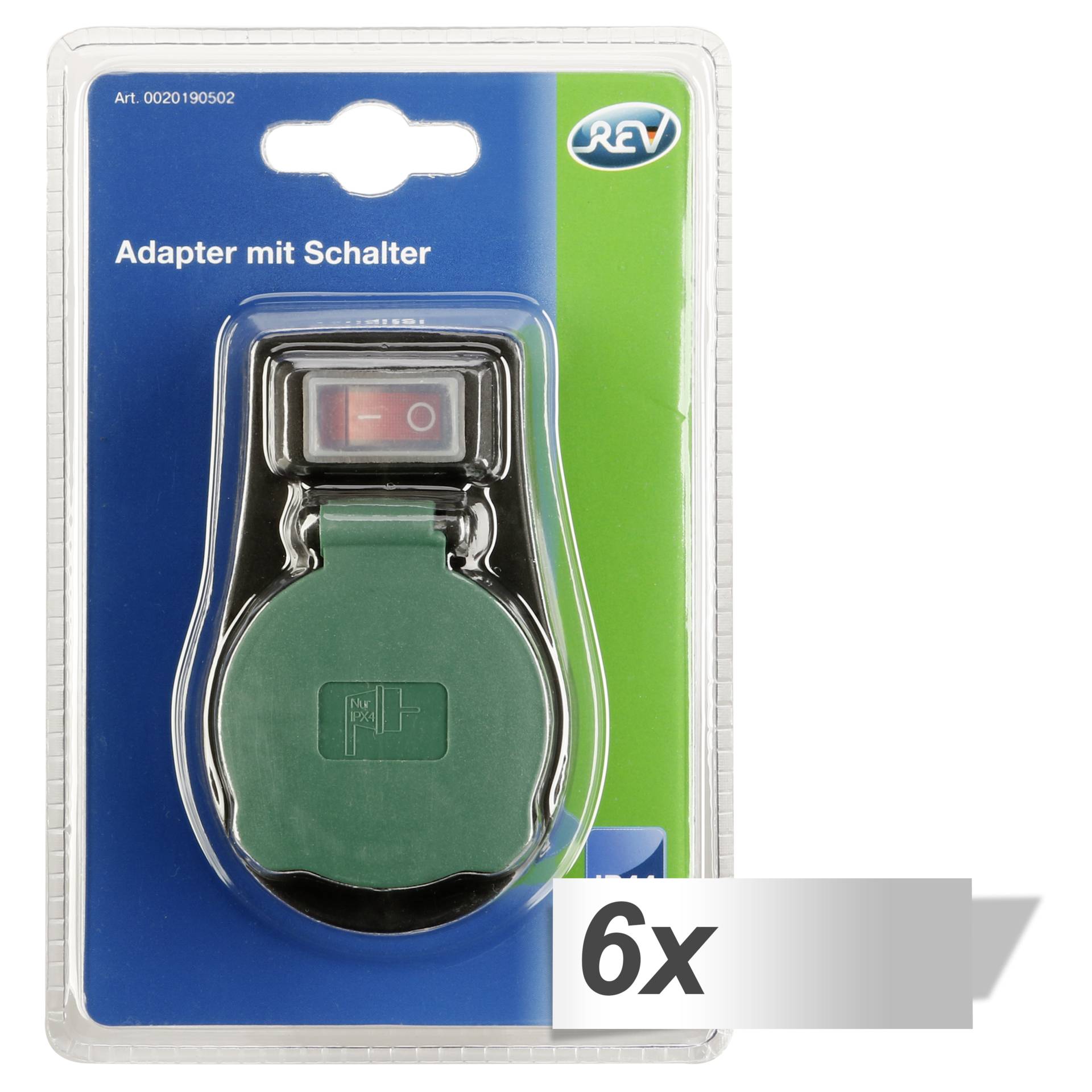 6x REV Adapter mit Schalter IP44 schwarz-grün 6x REV Adapter mit Schalter IP44 schwarz-grün