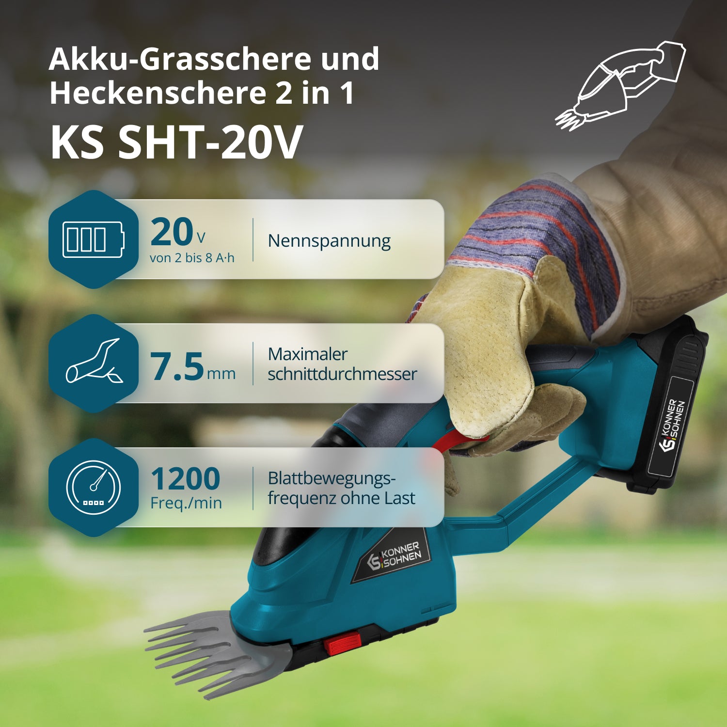 Akku-Grasschere und Heckenschere 2 in 1 KS SHT-20V