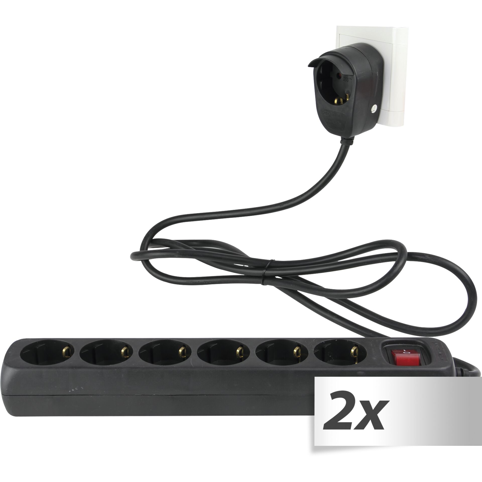 2x1 REV Steckdosenleiste 6+1fach 2m schwarz Powersplit