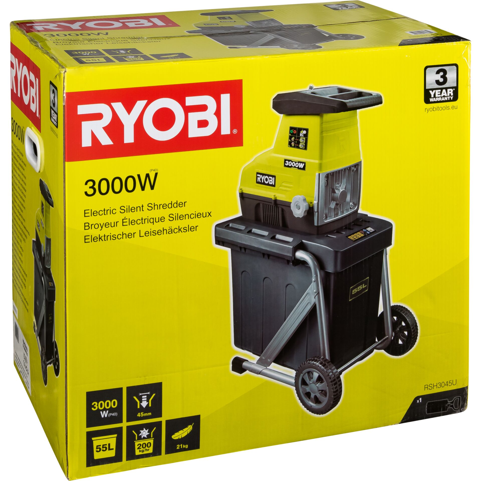 Ryobi RSH3045U 3000 W Elektro-Leisehäcksler Ryobi RSH3045U 3000 W Elektro-Leisehäcksler