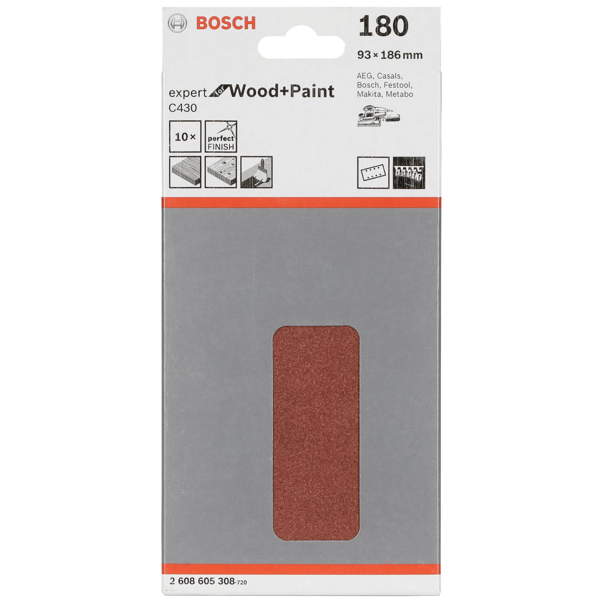 Bosch Schleifblatt C 430 Holz + Lack 93x186MM Körnung 180 10 St.