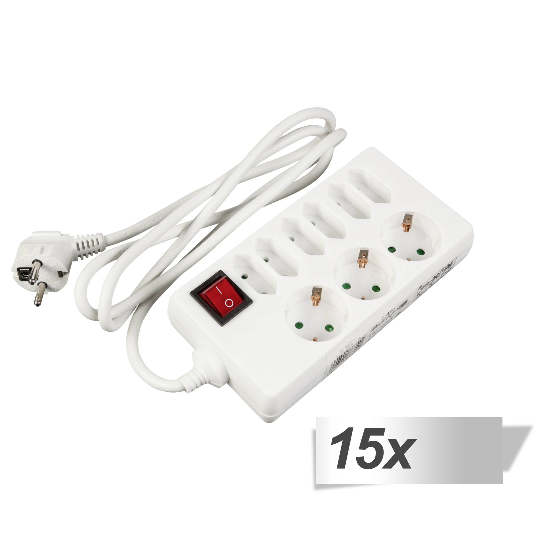 15x REV Tischsteckdose 9-fach 1,4 m mit Schalter weiß