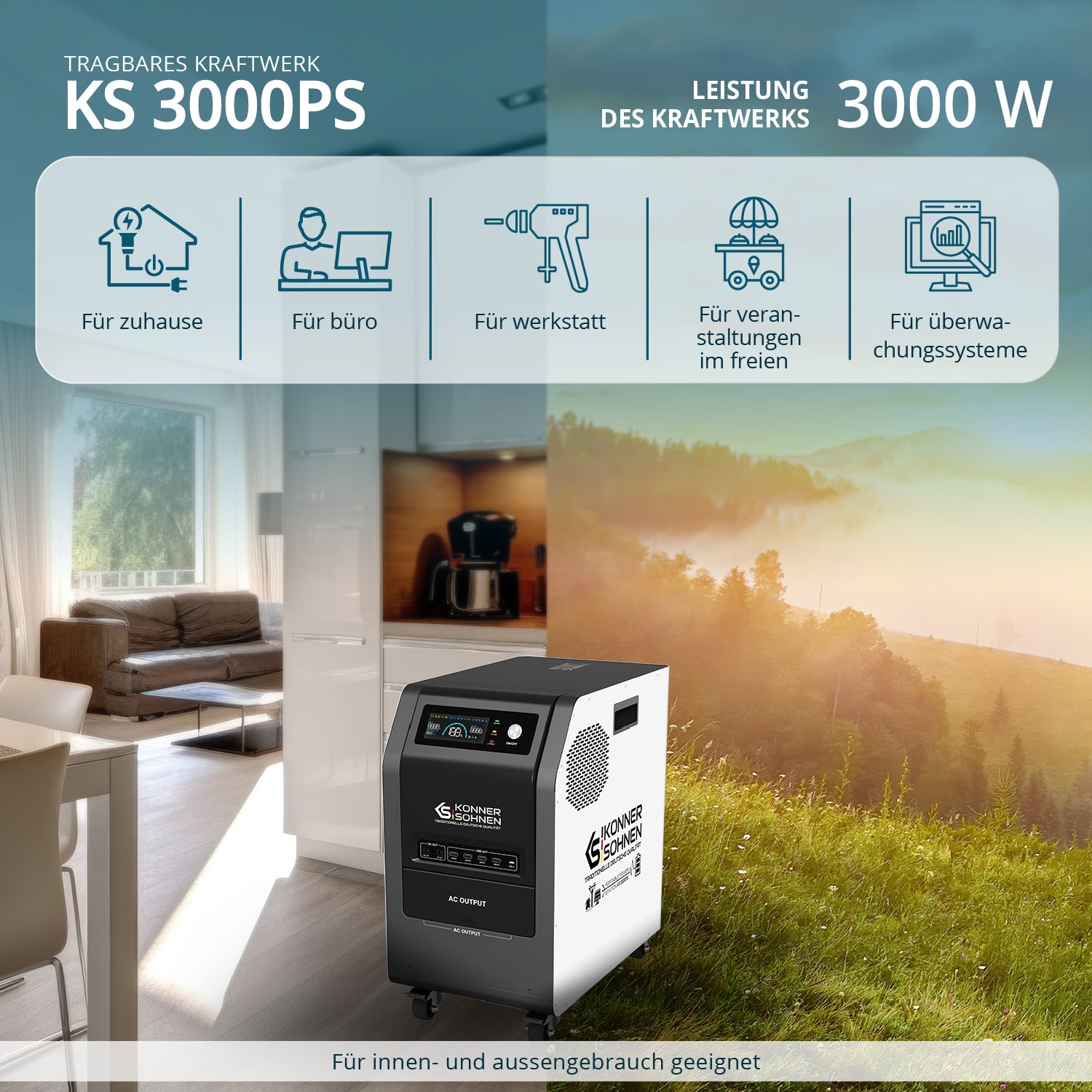 Tragbare 3-in-1-Stromstation KS 3000PS