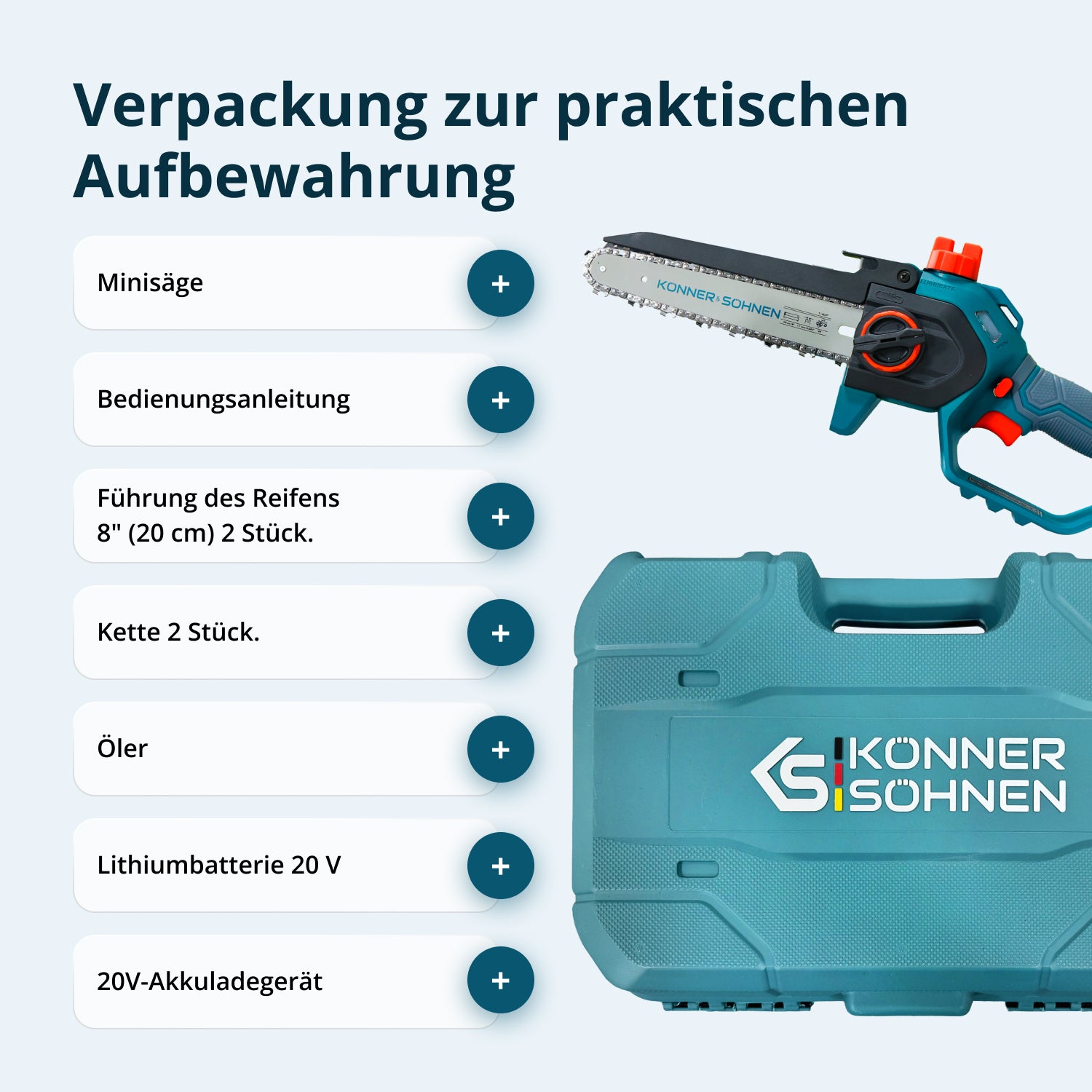 Akku-Mini-Kettensäge KS MCS20V-8 Case PLUS