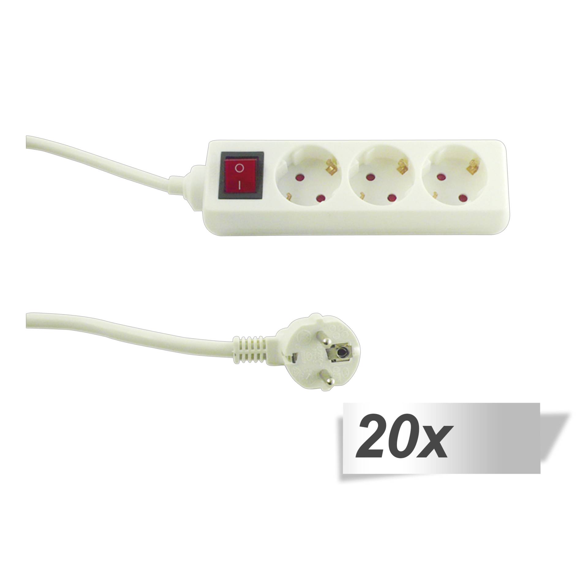 20x REV Tischsteckdose 3-fach 1,4 m weiß mit Schalter